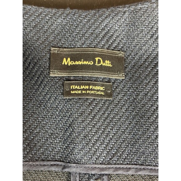 Massimo Dutti Blazer Navy Blue Tweed 4 Italian Fabric Boxy Open Front - Picture 3 of 10